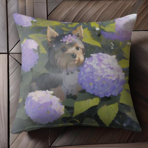 アジサイ ヨークシャーテリア 花 クッションカバー 45×45cm アニマル柄 おしゃれ 可愛い クッション本..