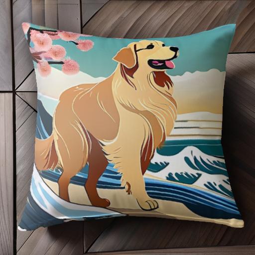 桜 ゴールデンレトリバー 波 海 山 クッションカバー 45×45cm アニマル柄 おしゃれ 可愛い クッション..
