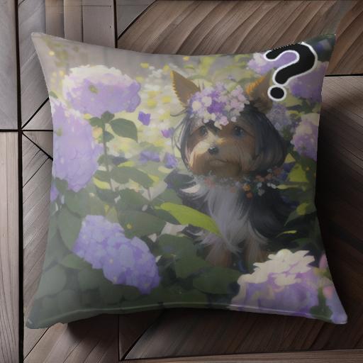 花 ヨークシャーテリア 紫陽花 花飾り クッションカバー 45×45cm アニマル柄 おしゃれ 可愛い クッショ..