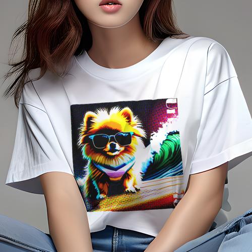Tシャツ レディース 犬ファン 半袖 春夏 犬柄 プリント カジュアル かわいい 人間用 フィットネス ダンス サングラス ポメラニアン 波 Tシャツ レディース 犬ファン 半袖 春夏 犬柄 プリント カジュアル かわいい 人間用 フィットネス ダンス サングラス ポメラニアン 波