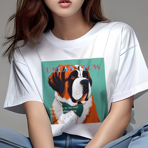Tシャツ レディース 犬ファン 半袖 春夏 犬柄 プリント カジュアル かわいい 人間用 フィットネス ダンス セントバーナード