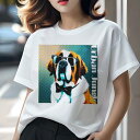 Tシャツ レディース 犬ファン 半袖 春夏 犬柄 プリント カジュアル かわいい 人間用 フィットネス ダンス メガネ セントバーナード 蝶ネクタイ(4)