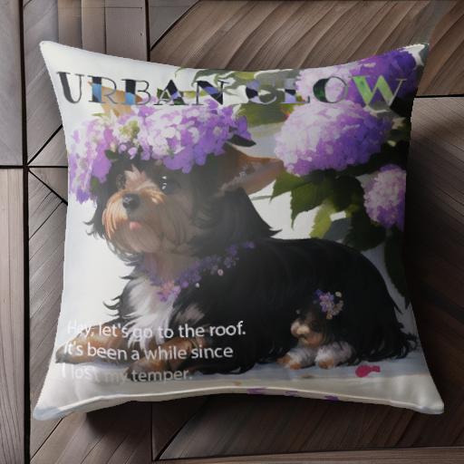 花 ヨークシャーテリア 紫陽花 クッションカバー 45×45cm アニマル柄 おしゃれ 可愛い クッション本体付き 正方形 犬ファン