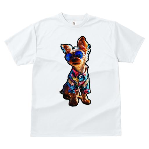 Tシャツ レディース 犬ファン 半袖 春夏 犬柄 プリント カジュアル かわいい 人間用 フィットネス ダンス アロハシャツ ヨークシャーテリア サングラス 夏 旅行