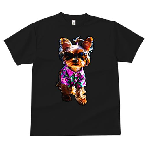 Tシャツ レディース 犬ファン 半袖 春夏 犬柄 プリント カジュアル かわいい 人間用 フィットネス ダンス サングラス ヨークシャーテリア アロハシャツ 花柄