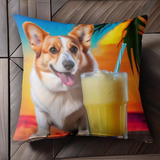飲み物 コーギー ジュース ストロー ヤシの木 ビーチ クッションカバー 45×45cm アニマル柄 おしゃれ 可愛い クッション本体付き 正方形 犬ファン 飲み物 コーギー ジュース ストロー ヤシの木 ビーチ クッションカバー 45×45cm アニマル柄 おしゃれ 可愛い クッション本体付き 正方形 犬ファン