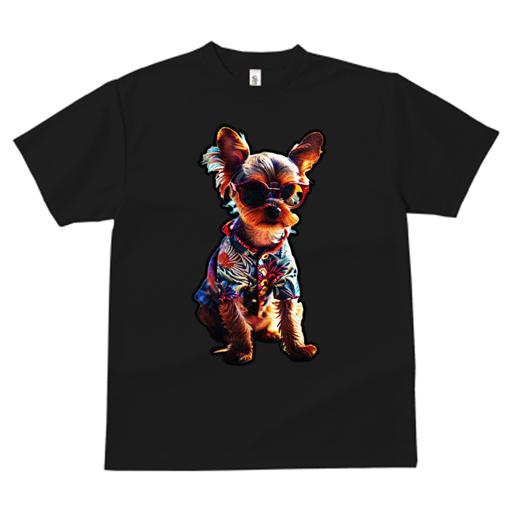 Tシャツ メンズ キッズ 犬ファン 半袖 春夏 犬柄 プリント カジュアル かわいい 人間用 フィットネス ダンス アロハシャツ ヨークシャーテリア サングラス