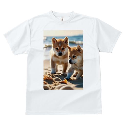 Tシャツ レディース 犬ファン 半袖 春夏 犬柄 プリント カジュアル かわいい 人間用 フィットネス ダンス ビーチ 柴犬 海 砂 貝殻