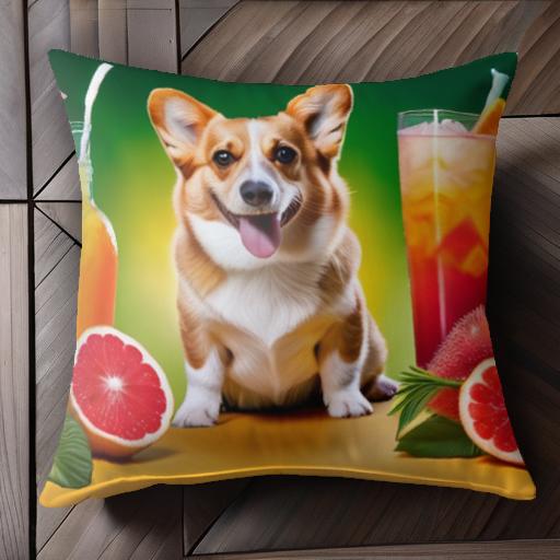 ジュース コーギー グラス グレープフルーツ クッションカバー 45×45cm アニマル柄 おしゃれ 可愛い クッション本体付き 正方形 犬ファン
