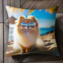 ビーチ ポメラニアン 夏 海 休暇 クッションカバー 45×45cm アニマル柄 おしゃれ 可愛い クッション本体付き 正方形 犬ファン
