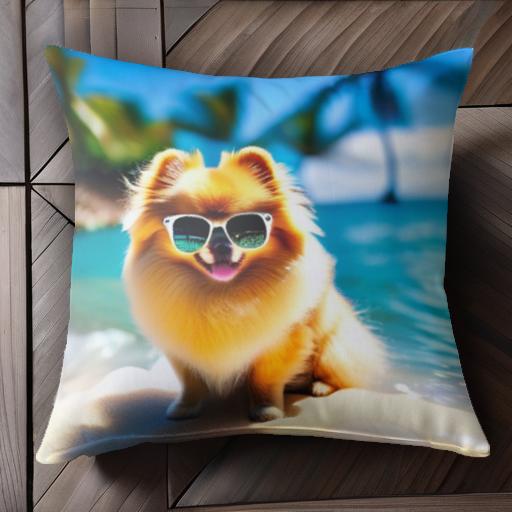 ビーチ ポメラニアン 海 サングラス 夏 クッションカバー 45×45cm アニマル柄 おしゃれ 可愛い クッシ..