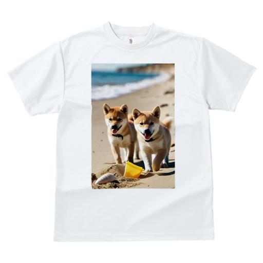Tシャツ レディース 犬ファン 半袖 春夏 犬柄 プリント カジュアル かわいい 人間用 フィットネス ダンス ビーチ 柴犬 海 バケツ 貝殻