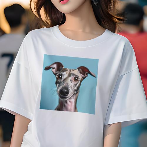 Tシャツ レディース 犬ファン 半袖 春夏 犬柄 プリント カジュアル かわいい 人間用 フィットネス ダンス 背景 イタリアングレーハウンド