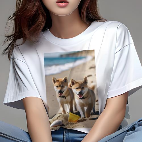 Tシャツ レディース 犬ファン 半袖 春夏 犬柄 プリント カジュアル かわいい 人間用 フィットネス ダンス ビーチ 柴犬 海 バケツ 貝殻 Tシャツ レディース 犬ファン 半袖 春夏 犬柄 プリント カジュアル かわいい 人間用 フィットネス ダンス ビーチ 柴犬 海 バケツ 貝殻