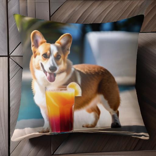 カクテル コーギー 飲み物 ジュース プール クッションカバー 45×45cm アニマル柄 おしゃれ 可愛い ク..