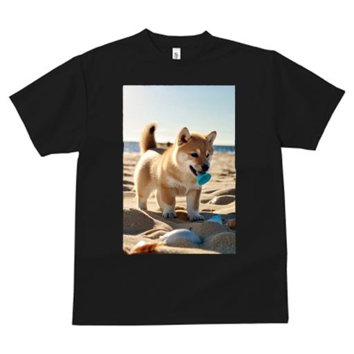 Tシャツ レディース 犬ファン 半袖 春夏 犬柄 プリント カジュアル かわいい 人間用 フィットネス ダンス ビーチ 柴犬 海 砂浜 貝殻