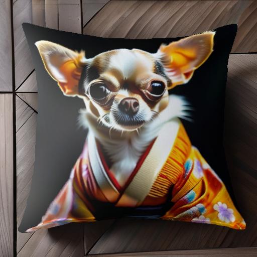 着物 チワワ 花柄 クッションカバー 45×45cm アニマル柄 おしゃれ 可愛い クッション本体付き 正方形 犬ファン