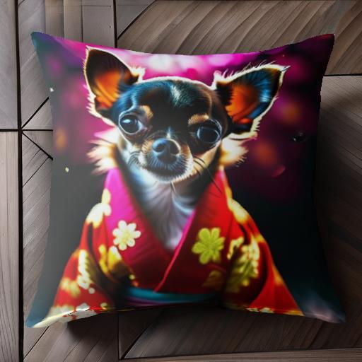 着物 チワワ 花柄 クッションカバー 45×45cm アニマル柄 おしゃれ 可愛い クッション本体付き 正方形 ..