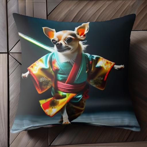 着物 チワワ 侍 ライトセーバー クッションカバー 45×45cm アニマル柄 おしゃれ 可愛い クッション本体..