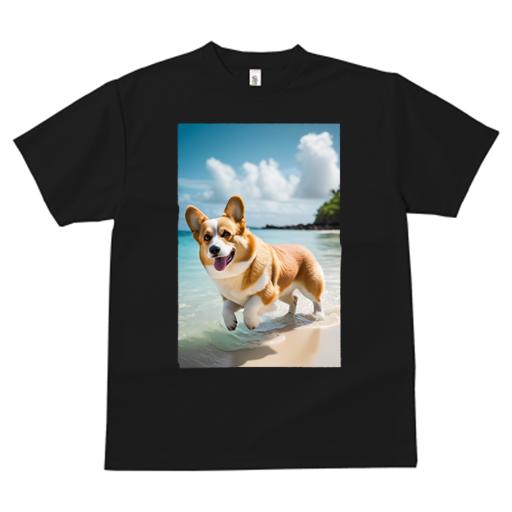 Tシャツ レディース 犬ファン 半袖 春夏 犬柄 プリント カジュアル かわいい 人間用 フィットネス ダンス ビーチ コーギー 海 波 砂浜