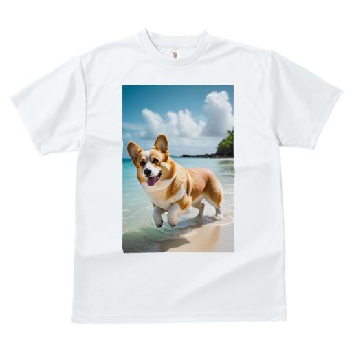 Tシャツ レディース 犬ファン 半袖 春夏 犬柄 プリント カジュアル かわいい 人間用 フィットネス ダンス ビーチ コーギー 海 波 砂浜