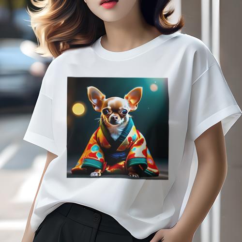 Tシャツ レディース 犬ファン 半袖 春夏 犬柄 プリント カジュアル かわいい 人間用 フィットネス ダンス 着物 チワワ
