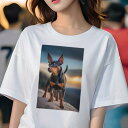 Tシャツ レディース 犬ファン 半袖 春夏 犬柄 プリント カジュアル かわいい 人間用 フィットネス ダンス 夕焼け ミニチュアピンシャー 山(4)