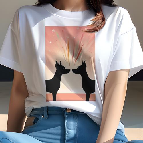 楽天フロントップ楽天市場店Tシャツ レディース 犬ファン 半袖 春夏 犬柄 プリント カジュアル かわいい 人間用 フィットネス ダンス 星 ドーベルマン キラキラ 輝き 光線