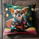 着物 チワワ 和柄 犬服 クッションカバー 45×45cm アニマル柄 おしゃれ 可愛い クッション本体付き 正方形 犬ファン