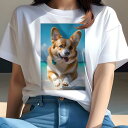 Tシャツ レディース 犬ファン 半袖 春夏 犬柄 プリント カジュアル かわいい 人間用 フィットネス ダンス ビーチ コーギー 海 夏 休暇