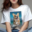 Tシャツ レディース 犬ファン 半袖 春夏 犬柄 プリント カジュアル かわいい 人間用 フィットネス ダンス ビーチ コーギー 海 夏 休暇