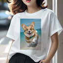 Tシャツ レディース 犬ファン 半袖 春夏 犬柄 プリント カジュアル かわいい 人間用 フィットネス ダンス ビーチ コーギー 海 夏 休暇