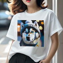 Tシャツ レディース 犬ファン 半袖 春夏 犬柄 プリント カジュアル かわいい 人間用 フィットネス ダンス 帽子 シベリアンハスキー 冬 雪 ライト(4)