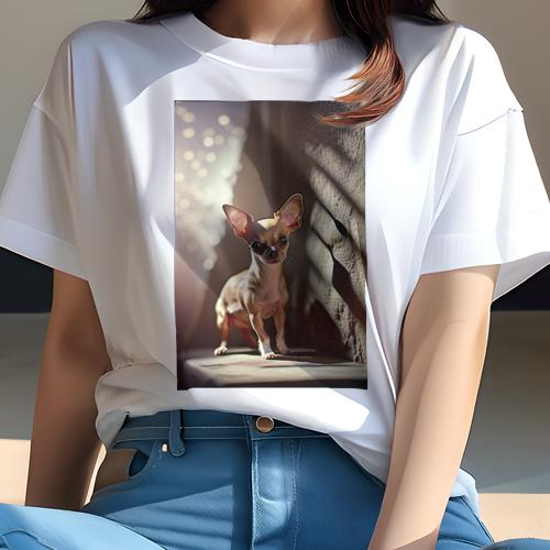 Tシャツ レディース 犬ファン 半袖 春夏 犬柄 プリント カジュアル かわいい 人間用 フィットネス ダンス 光 チワワ 影