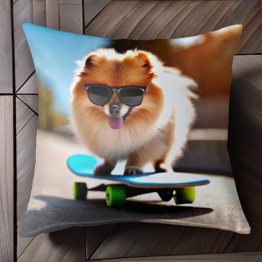 サングラス ポメラニアン スケートボード クッションカバー 45×45cm アニマル柄 おしゃれ 可愛い クッション本体付き 正方形 犬ファン