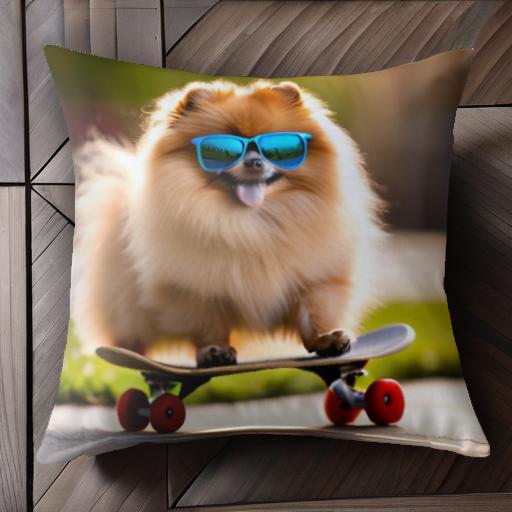 サングラス ポメラニアン スケートボード クッションカバー 45×45cm アニマル柄 おしゃれ 可愛い クッ..