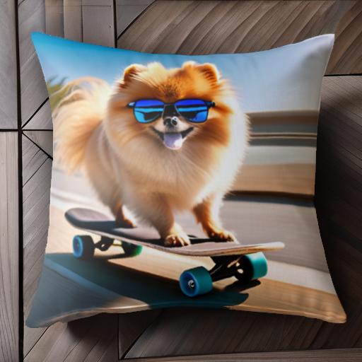 サングラス ポメラニアン スケートボード クッションカバー 45×45cm アニマル柄 おしゃれ 可愛い クッ..