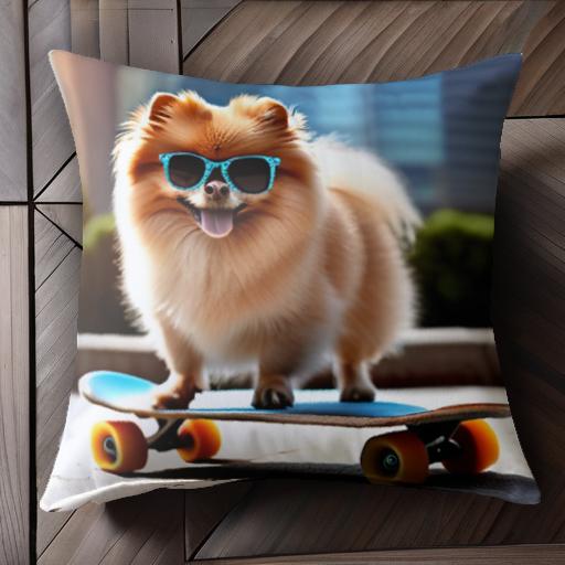 サングラス ポメラニアン スケートボード クッションカバー 45×45cm アニマル柄 おしゃれ 可愛い クッ..