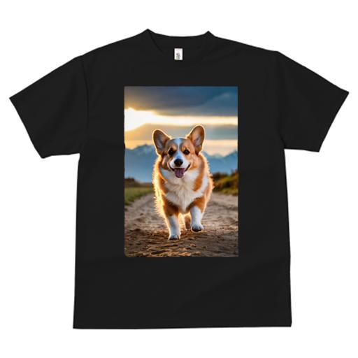 Tシャツ レディース 犬ファン 半袖 春夏 犬柄 プリント カジュアル かわいい 人間用 フィットネス ダンス 夕焼け コーギー 山