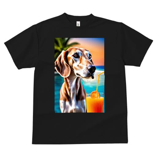 Tシャツ レディース 犬ファン 半袖 春夏 犬柄 プリント カジュアル かわいい 人間用 フィットネス ダンス ジュース サルーキ カクテル 海 リゾート