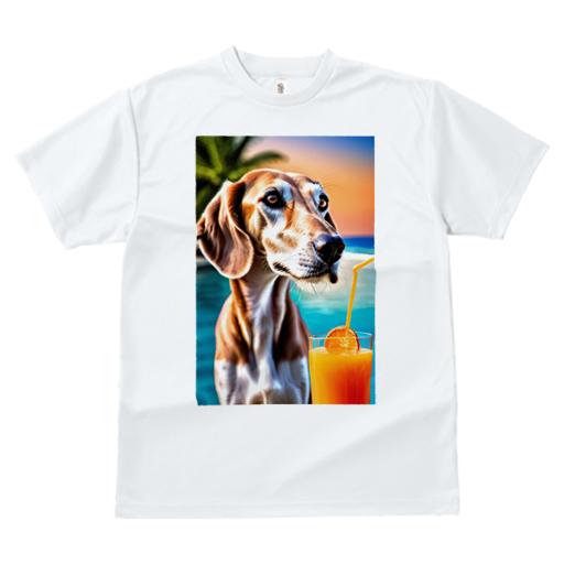Tシャツ レディース 犬ファン 半袖 春夏 犬柄 プリント カジュアル かわいい 人間用 フィットネス ダンス ジュース サルーキ カクテル 海 リゾート
