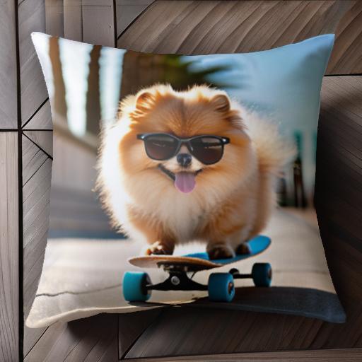 スケートボード ポメラニアン サングラス クッションカバー 45×45cm アニマル柄 おしゃれ 可愛い クッ..