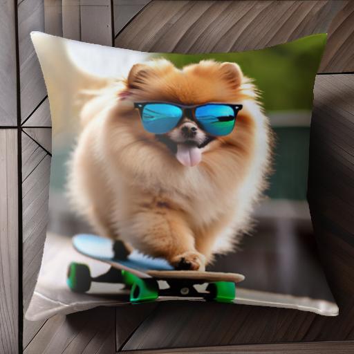 スケートボード ポメラニアン サングラス クッションカバー 45×45cm アニマル柄 おしゃれ 可愛い クッ..