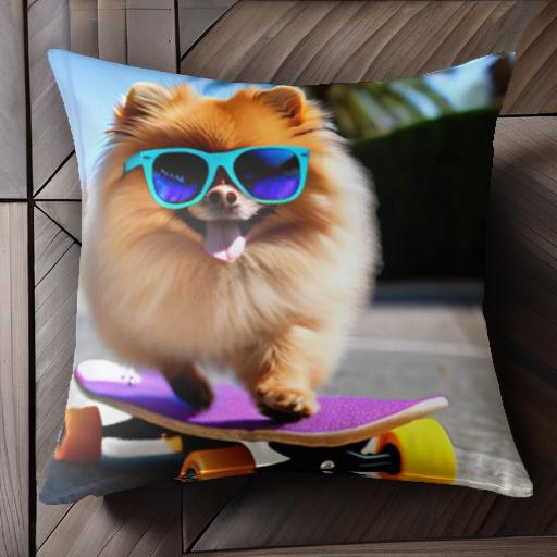 サングラス ポメラニアン スケートボード ストリート 夏 クッションカバー 45×45cm アニマル柄 おしゃ..