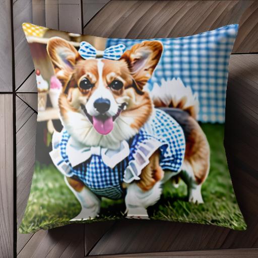 リボン コーギー ギンガムチェック カップケーキ クッションカバー 45×45cm アニマル柄 おしゃれ 可愛..