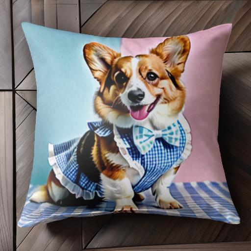 エプロン コーギー チェック柄 クッションカバー 45×45cm アニマル柄 おしゃれ 可愛い クッション本体..