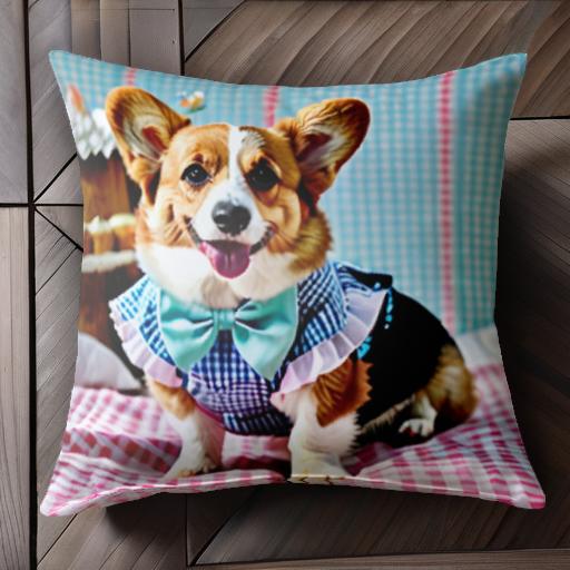 ケーキ コーギー 蝶ネクタイ チェック柄 クッションカバー 45×45cm アニマル柄 おしゃれ 可愛い クッシ..