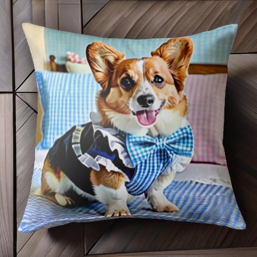 蝶ネクタイ コーギー チェック柄 ベッド クッションカバー 45×45cm アニマル柄 おしゃれ 可愛い クッション本体付き 正方形 犬ファン