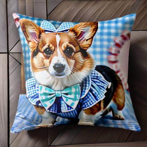 チェック柄 コーギー リボン 蝶ネクタイ クッションカバー 45×45cm アニマル柄 おしゃれ 可愛い クッション本体付き 正方形 犬ファン