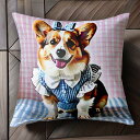 チェック柄 コーギー リボン ワンピース クッションカバー 45×45cm アニマル柄 おしゃれ 可愛い クッション本体付き 正方形 犬ファン